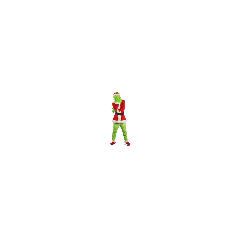 (Child-130cm) Grinch Costume Halloween Christmas Santa Cosplay Scary Green Hair Monster