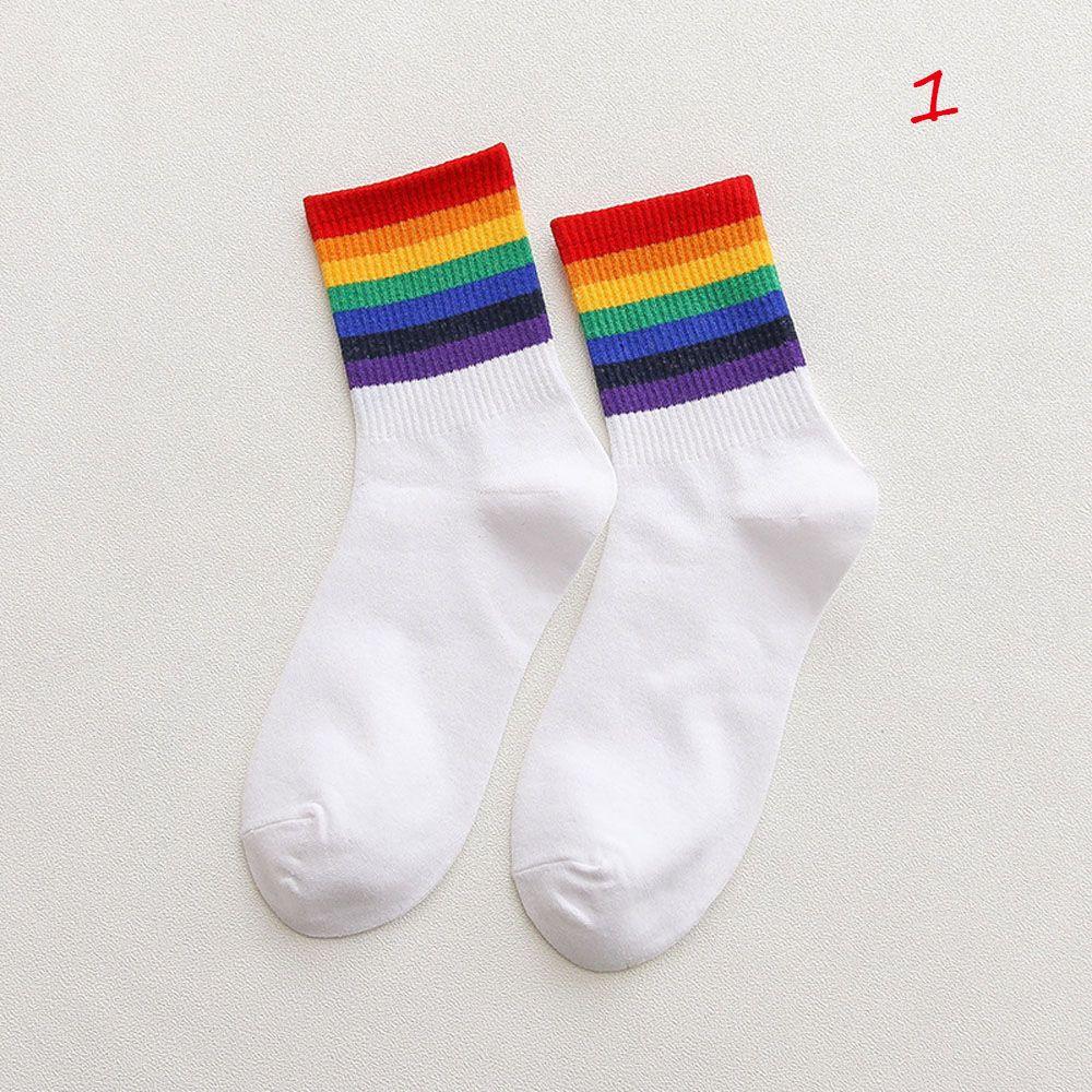 

Спорт Модный Уличный Стиль Женские Радужные Полосатые Хлопковые Носки Средней Длины Гольфы Женские Носки 1