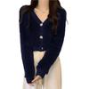 Pullocardi Langarm-Strickjacke mit Dreifarbenkombination Damen V-Ausschnitt Knöpfe, (blau)