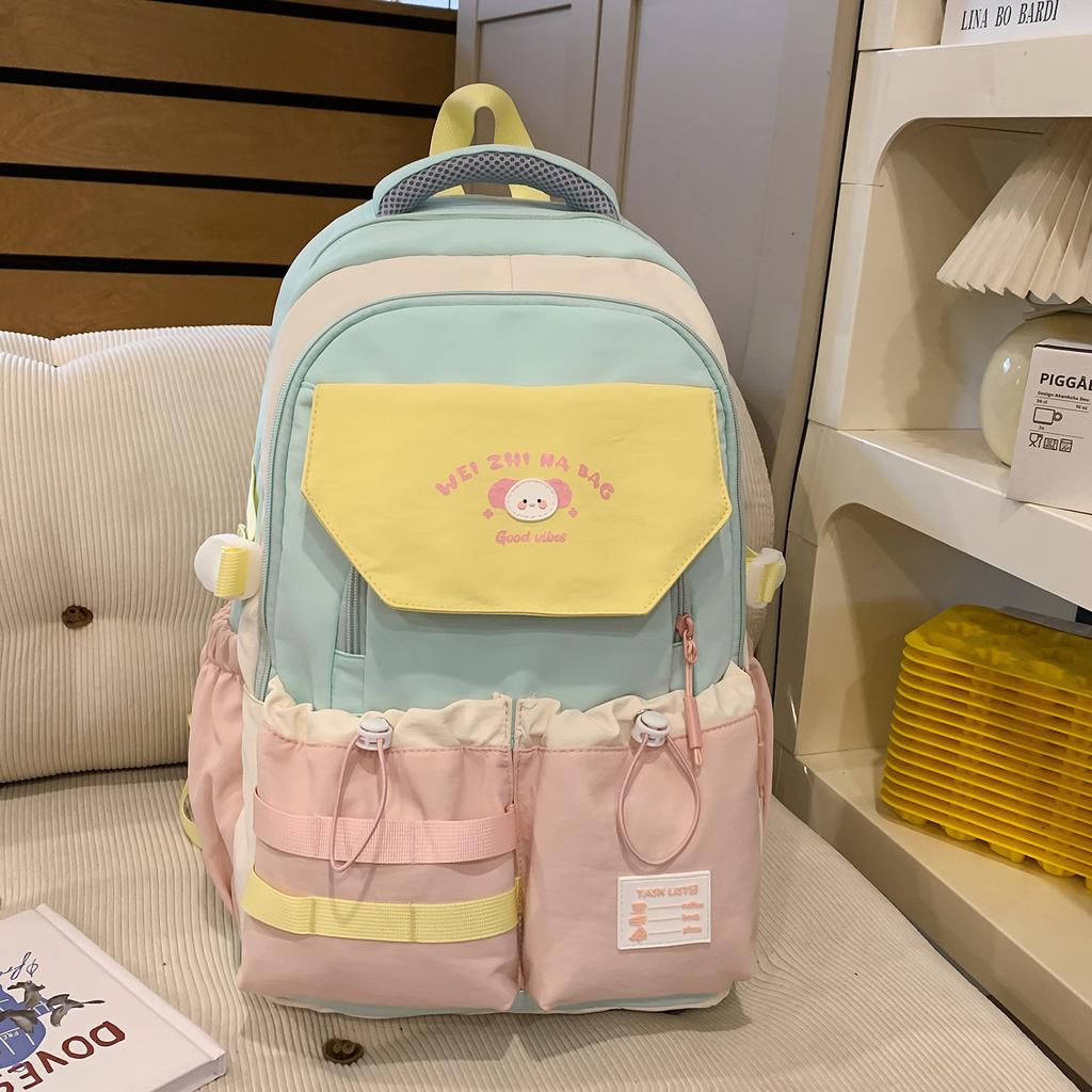 Schoolbag Backpack Large Capacity Contrasting Color Matching Cute Dopamine Backpack Leisure Korean Junior High School Campus Schoolbag Wholesale