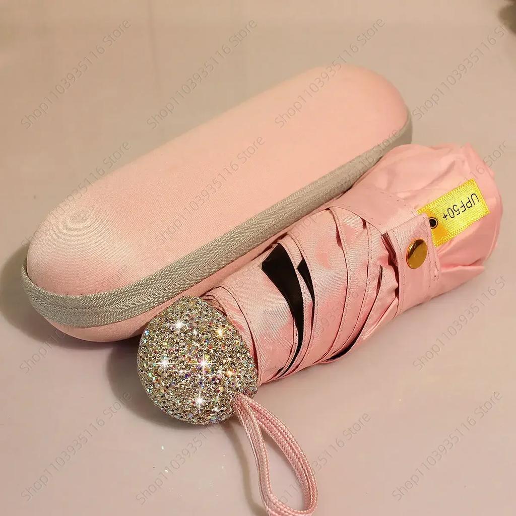 Luxury Rhinestone Capsule Umbrella Anti UV Sunscreen Folding Umbrella Portable Travel Girls Sunshine Umbrella Bling Rain Gear