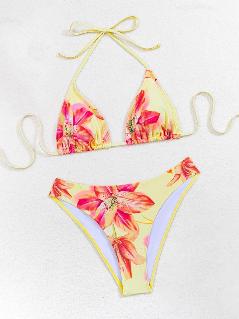 Bedruckter Bikini zum Binden Dreieck Sexy Bikini geteilter Badeanzug für Frauen