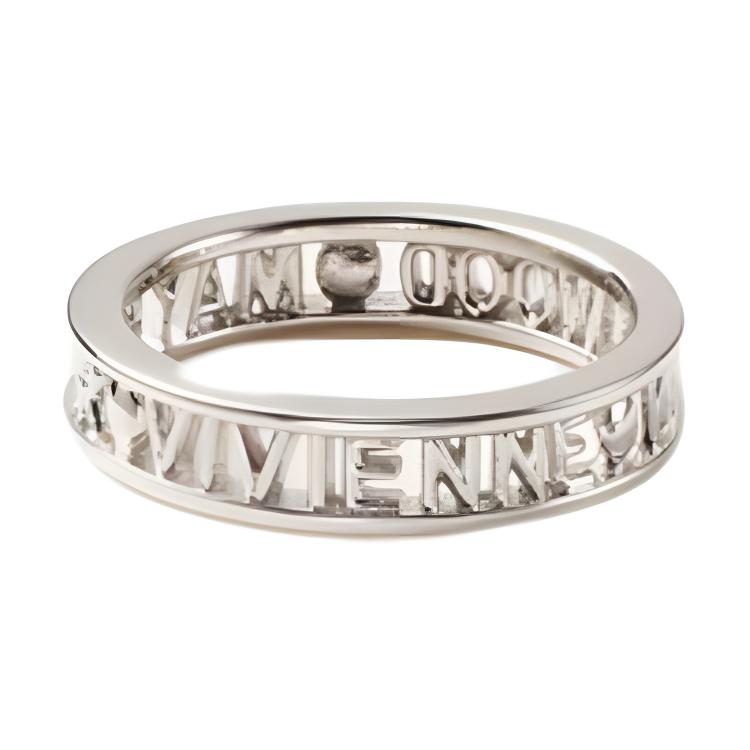 

Vivienne Westwood Westminster Letter Carved Hollow 925 Silver Ring Unisex rings 640400016W004FJ Box,M