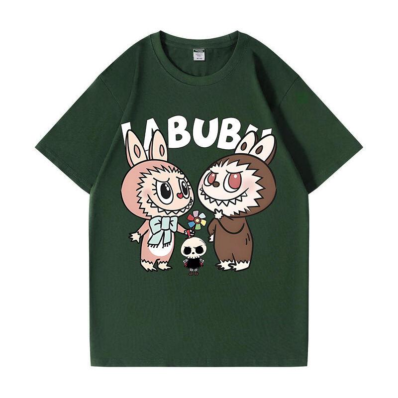 Beige T-shirt summer Labubu clothes printed short-sleeved cartoon top