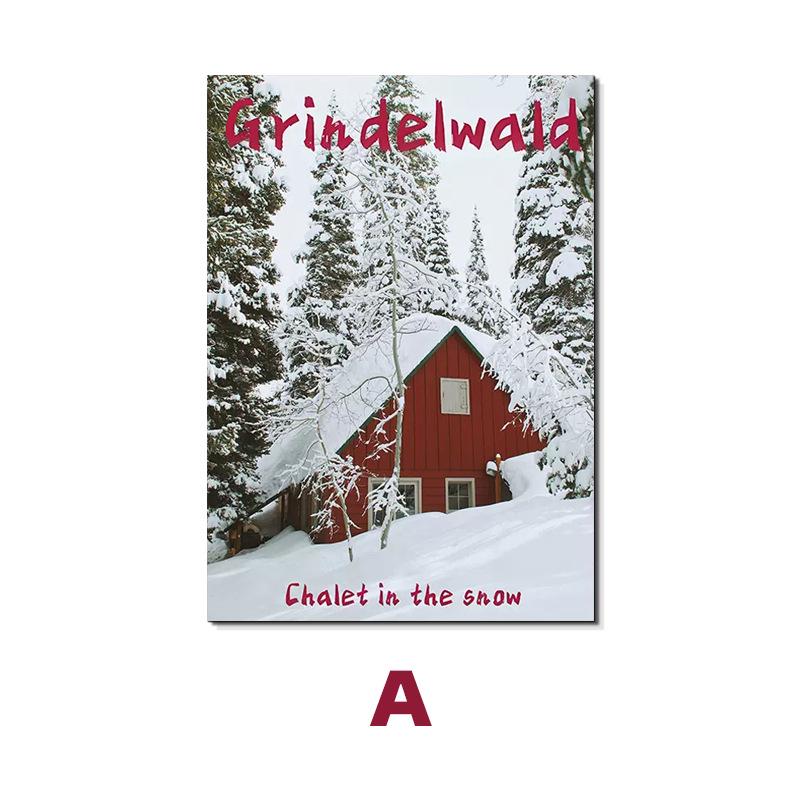 

Постер с зимним пейзажем Скандинавии: Снежный лесной домик декор для спальни 13*18 only canvas