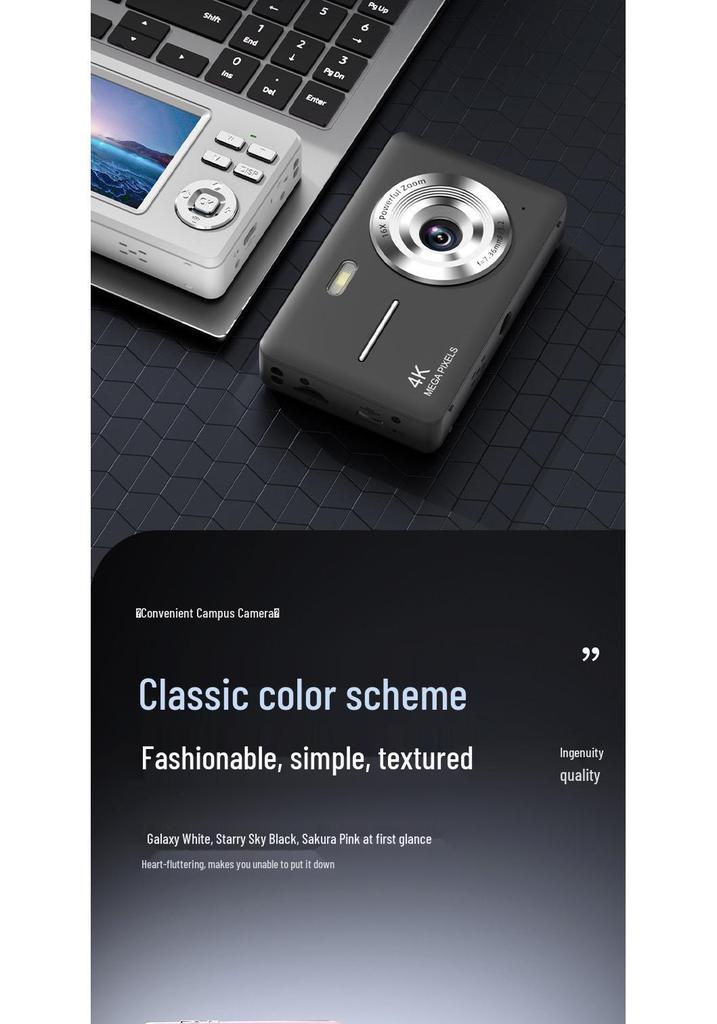 4K HD Mini Portable Camera with 16x Digital Zoom and Beauty Filters