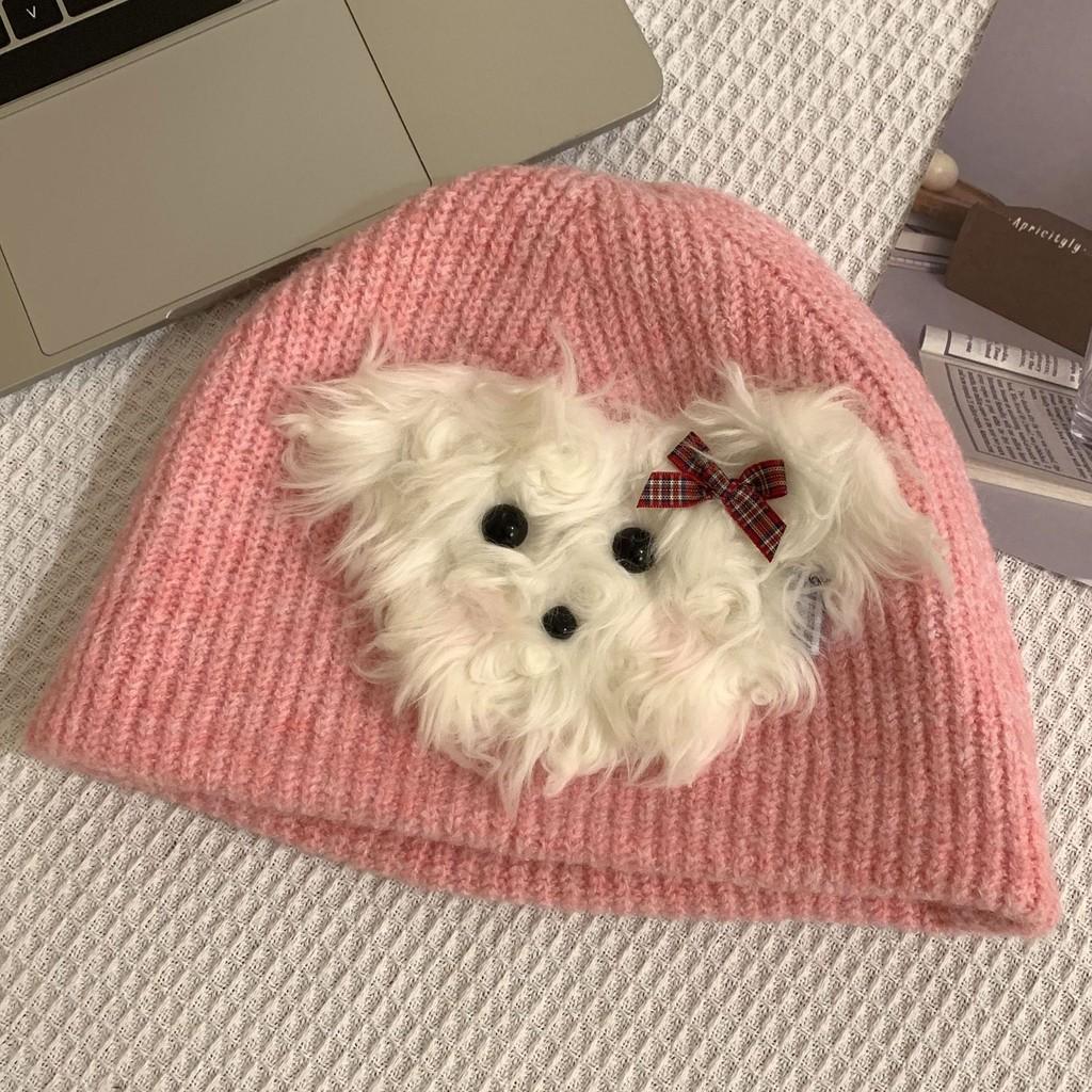 Trendy Dog Knitted Plush Winter Hat For Women Soft And Warm Accessory Fashionable