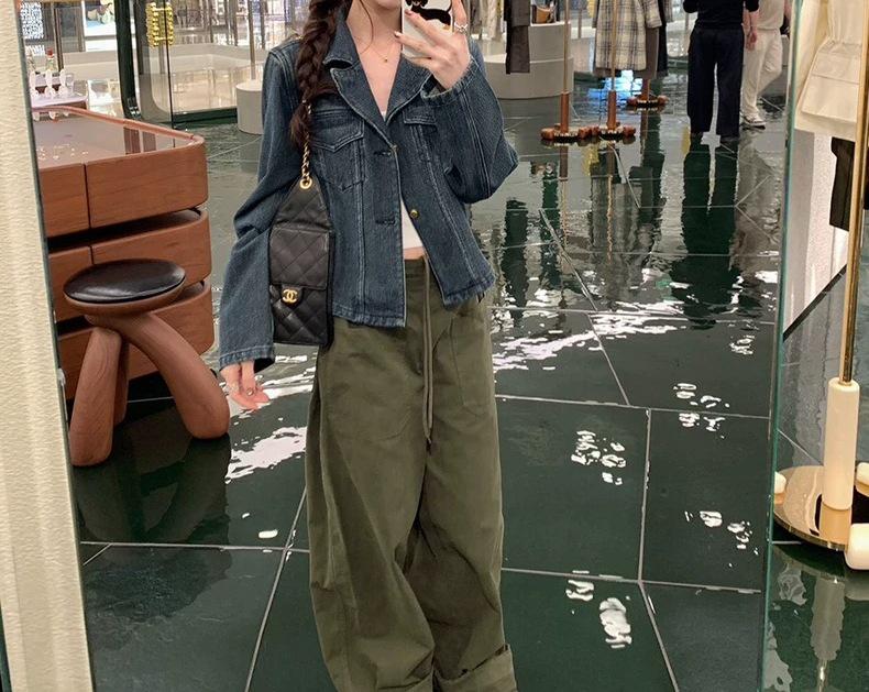 Blues Moment Retro Distressed Denim Jacket for Women, Early Autumn Korean Style
