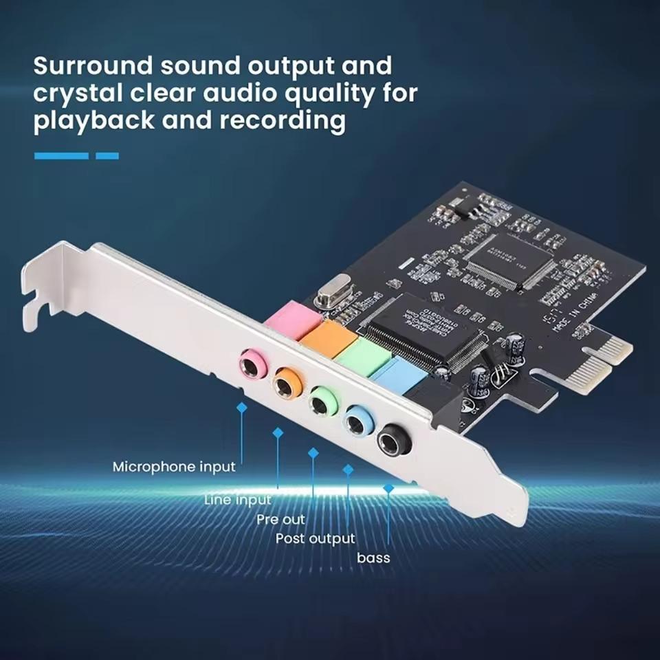PCI-E 5.1 Sound Card Computer PCIE 5.1 Channel 3D Audio 6 Channels 3D Games Music Digital Sound Card PCI Express 5.1 CH 24Bit
