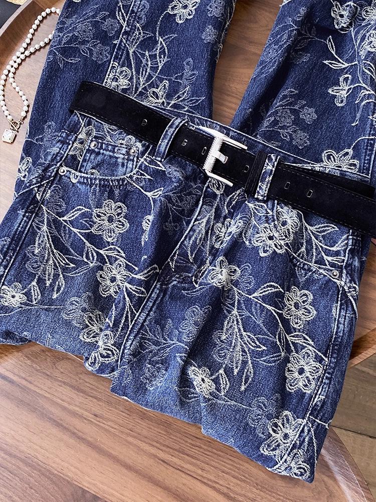 Winter 2026 High-Waisted Blue Chic Retro Embroidered Jeans - Plus Velvet Thickened Straight Leg Pants