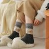 1/5pairs Plush Warm Puppy Socks Women Winter Color Block Mid Calf Soft Fluffy Fabric American Retro Cartoon Design Cozy Cotton