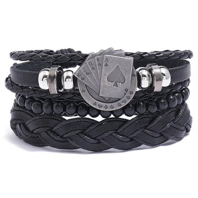 Gioielli Braccialetto in pelle nera intrecciata vintage fai da te Set modello carte da gioco Bracciale da uomo Accessori
