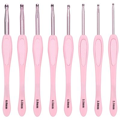 8 Adet Tığ İpi Örgü Aletleri ABS Plastik Sap Ergonomik Kazak İğneleri Pembe