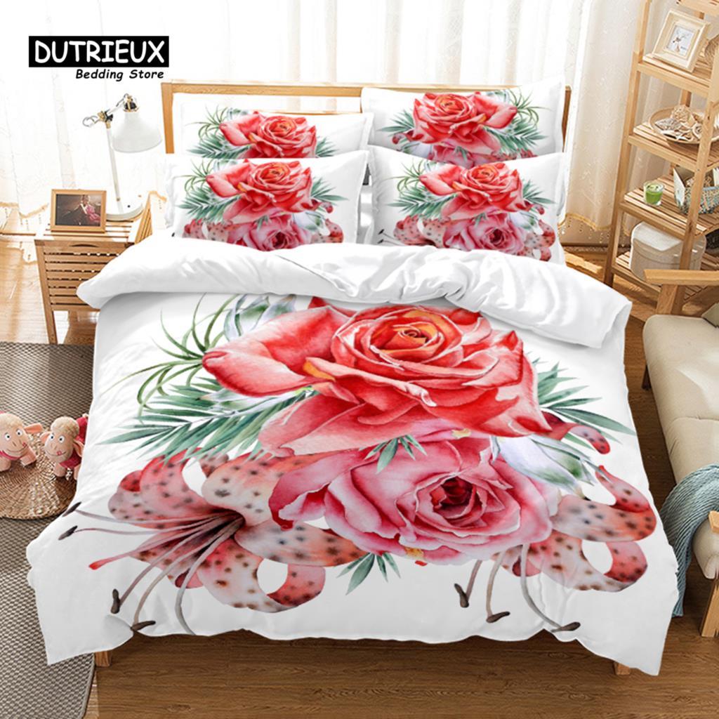 Rose Garden Duvet Cover Set, Fashion Bedding Set, Soft Comfortable Breathable Duvet Cover, For Bedroom Guest Room Decor