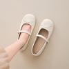 Silver Square Head Light Mouth Mary Jane Single Shoes Women's New Bow Buckle Belt Flat Shoes