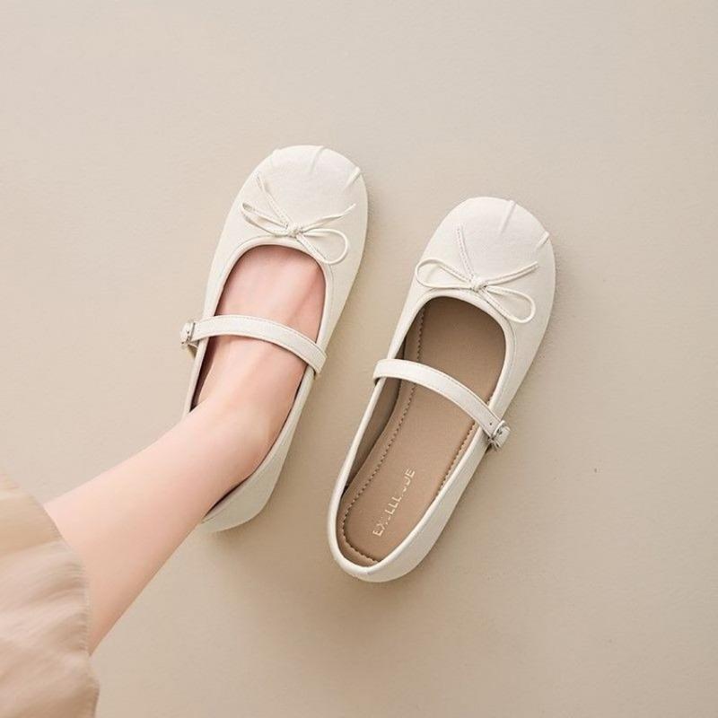 Silver Square Head Light Mouth Mary Jane Single Shoes Women's New Bow Buckle Belt Flat Shoes