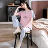 2024 Women's Summer Pajama Set: Pure Cotton, Short Sleeve, Long Pants - Lightweight and Casual for Indoors or Outdoors