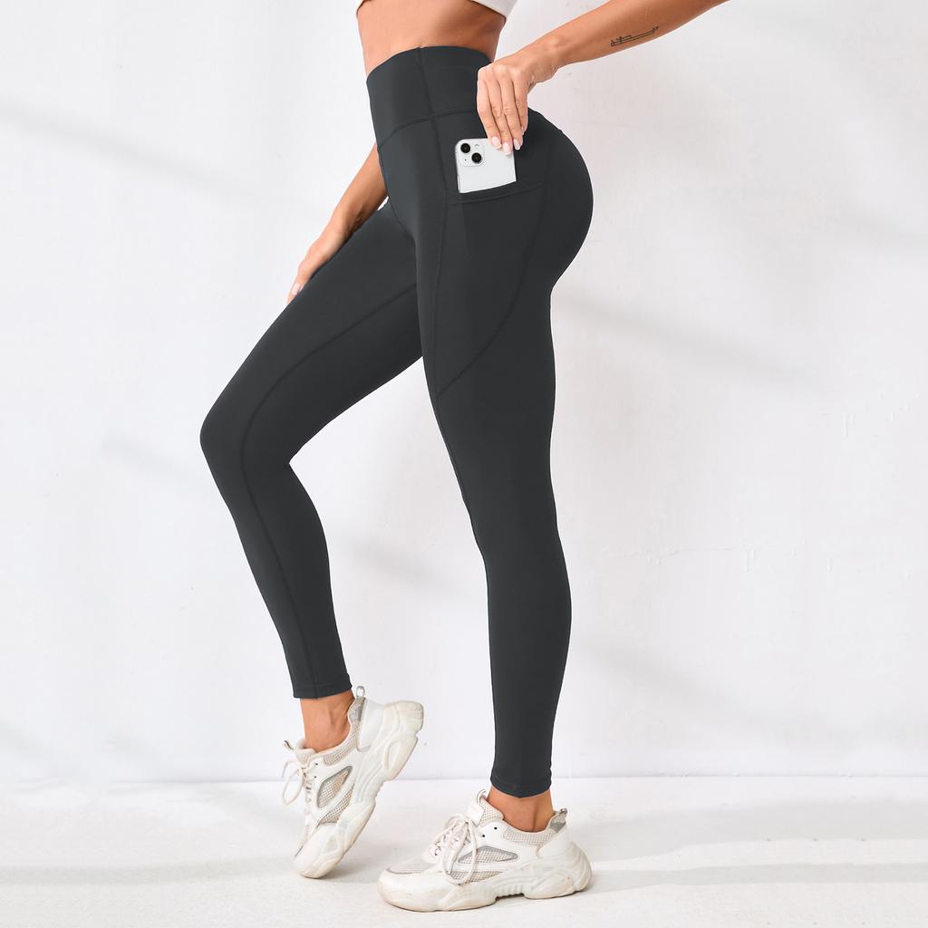 Women's Fashion Color Stitching High Waist Hip Pocket Outdoor Sports Pants Fitness Tight Base Cropped Pants