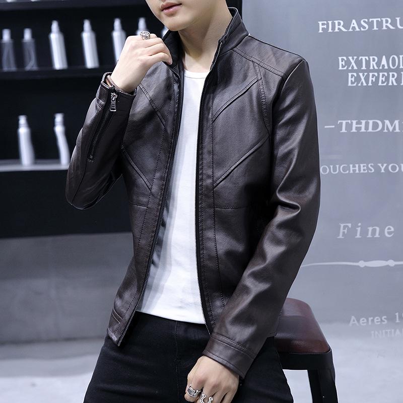 

Men s Leather Jacket Spring and Autumn New Versatile Green Handsome PU Leather Jacket Korean Version Slim Motorcycle Trend Jacket M