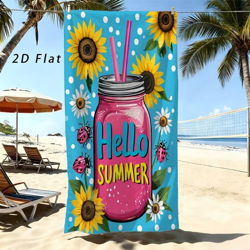 Hello Summer Colorful Flip Flop Pattern Beach Towel Quick Dry Microfiber Large Towel For Swimming Pool Beach Bath Outdoor