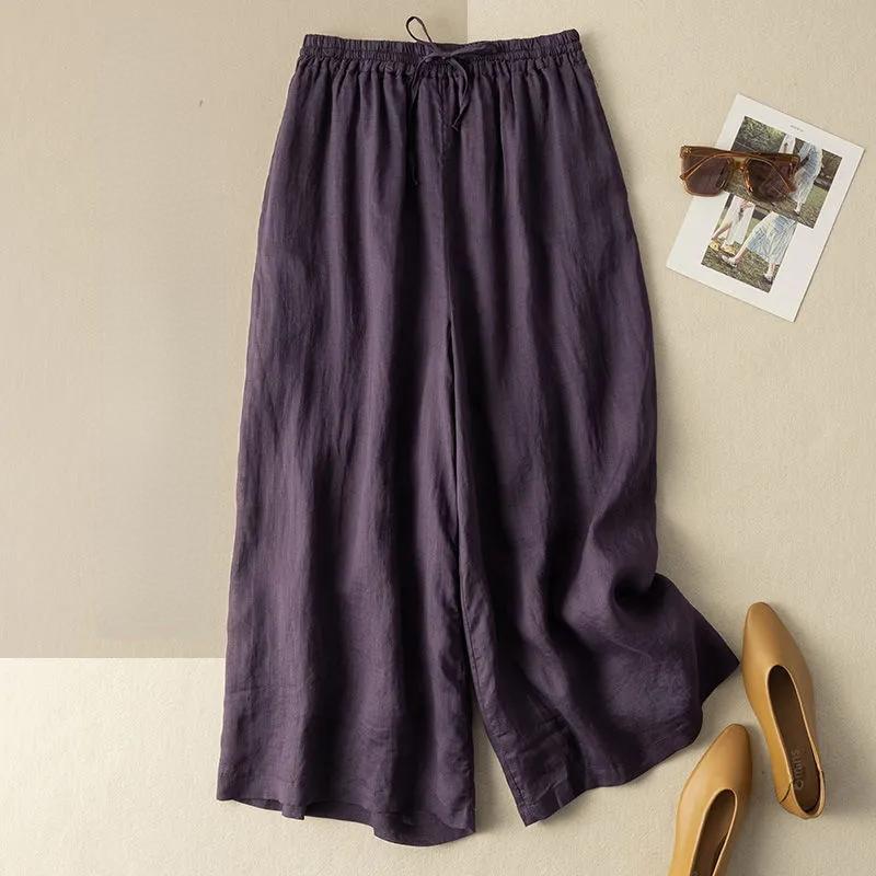 Abgeschnittene Rockhose aus Baumwolle und Leinen für den Sommer, dünne, hoch taillierte, atmungsaktive, lässige Hose mit weitem Bein 3XL