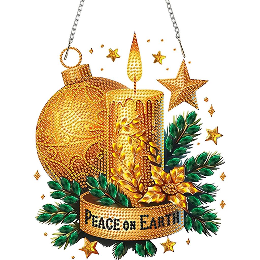 Weihnachtsthema 2D/Flache DIY Hänge Diamantkunst Sets Diamantmalerei Set Diamantkunst Anhänger Wanddeko für Zuhause & Fenster