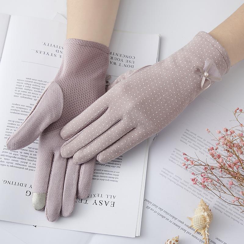 Women’s Cotton UV Protection Gloves, Lace Summer Gloves, Breathable Touchscreen Anti-Slip Gloves for Driving Riding Outdoor Travel
