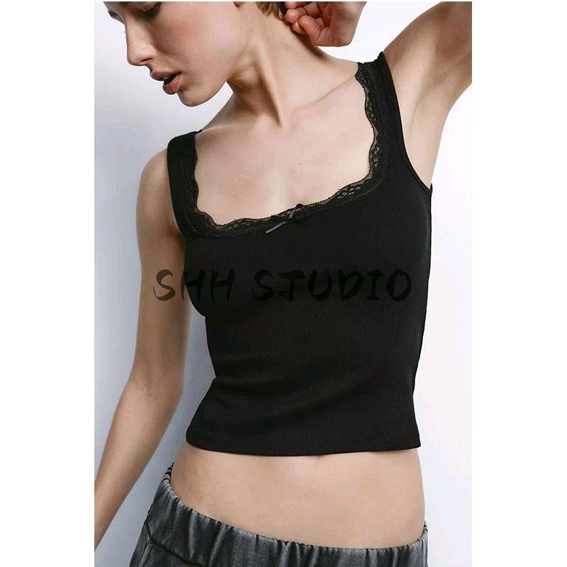 Spring New Women's Clothing Fashion Style Multi-Color Selection Lace Trim Wide Camisole Short Tops 1660300