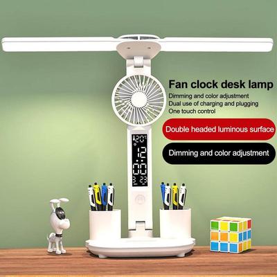 Çalışma İçin Şarj Edilebilir LED Masa Lambası, Fanlı Masa Lambası Okuma Işığı Led Masa Lambası, Led Saat Ekranlı Okuma Lambası