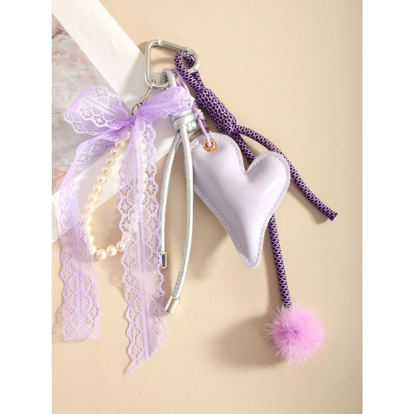 ins ветер специальной формы фиолетовый кружевной бант-сердце жемчужная нить сумка подвеска сладкая подвеска брелок фиолетовый