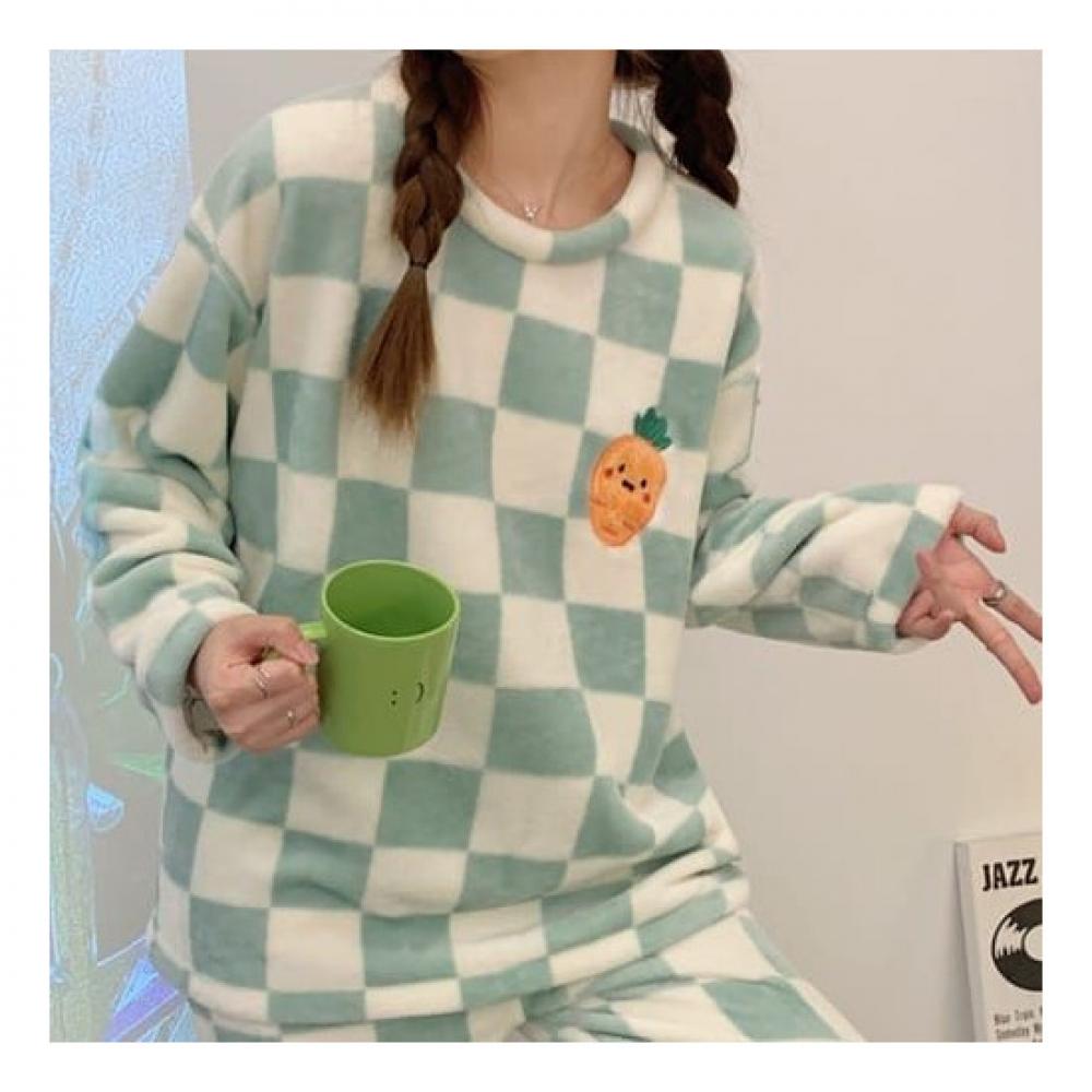 Navava Nt1246 Fruit Embroidery Check Fleece Pajama Set
