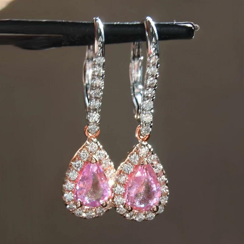 Huitan Elegant Lady Drop Earrings for Wedding Party Daily Engagement Trendy Accessories Inlaid Pink Shiny Cubic Zirconia Jewelry