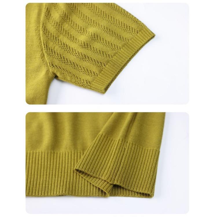 Summer Women's Ice Silk Knitted T-shirt Mom Summer Outfit Thin Hollow Out Knitted Top Short Sleeve