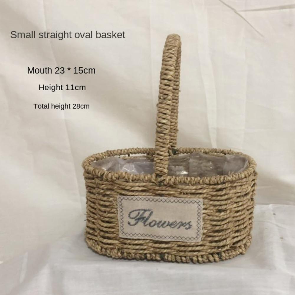 Easy To Carry Retro Handheld Flower Basket Straw Weave Flower Basket High Quality Home Decoration
