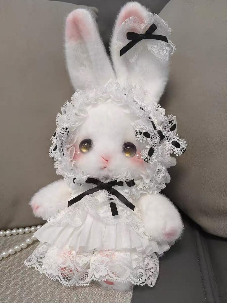 Plush Rabbit Lolita Shoulder Bag With Lace Bow Design And Faux Pearl Shoulder Strap For Daily Use