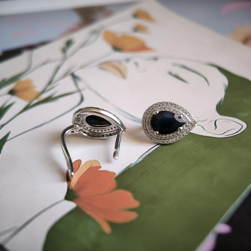 Silver Earrings with Natural Sapphire 5.764ct, Cubic Zirconia (2180326)