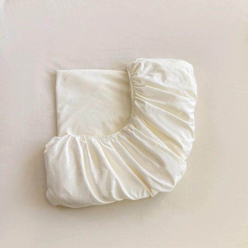 Cotton Bedding Fitted Sheet Elastic Band Around Mattress Cover Single Double King Queen Size Solid Color Bed Cover No Pillowcase