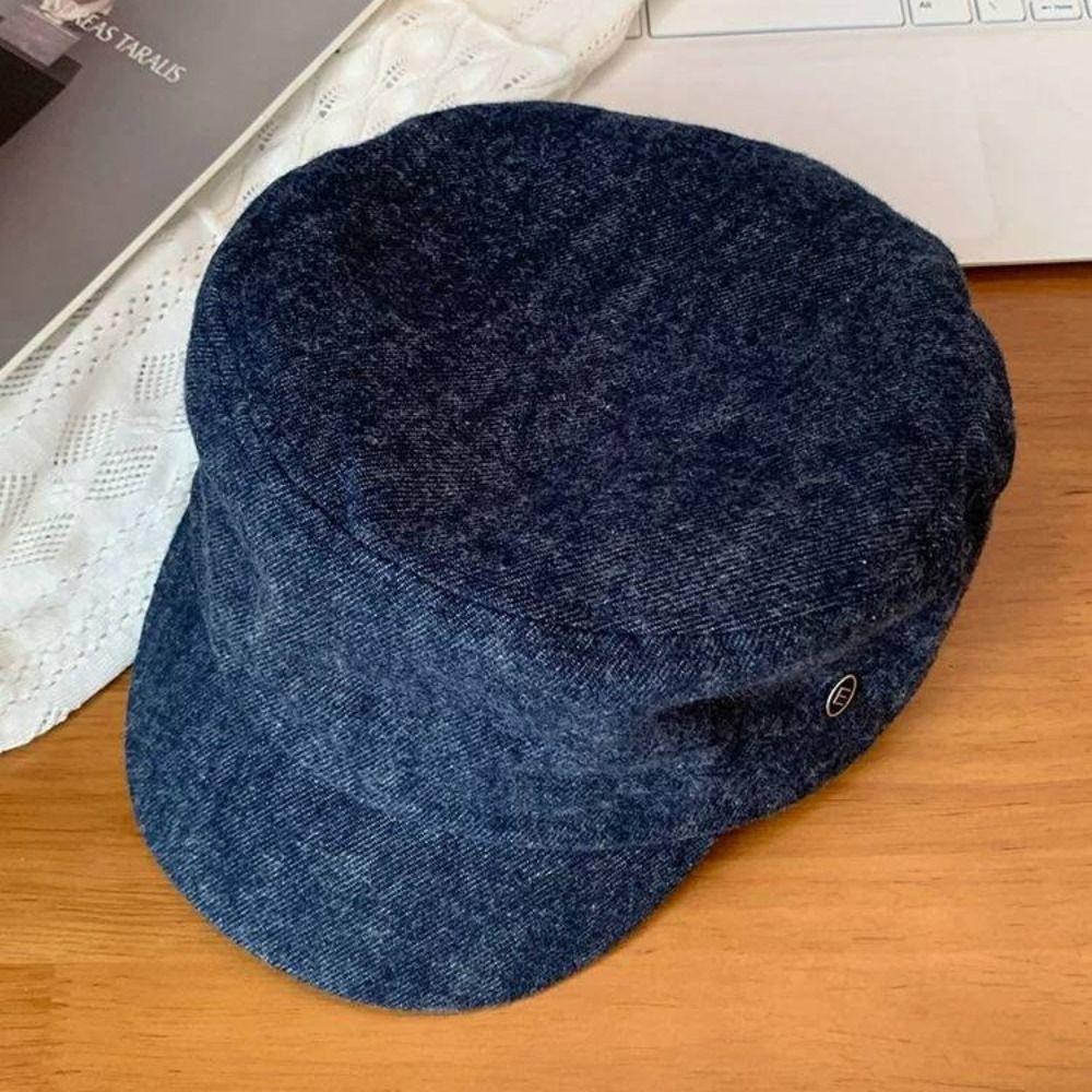 Flat Brim British Style Painter Cap Y2k Octagonal Hat Korean Demin Beret Streetwear