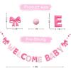 Pink Bow Baby Shower Decorations Pre-Strung Handmade Felt Welcome Baby Sign with Wool Felt Ball Banner for Welcome Home It's a Girl Coquette Baby