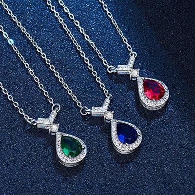 Stylish Teardrop Ocean Blue Sapphire Pendant Necklace