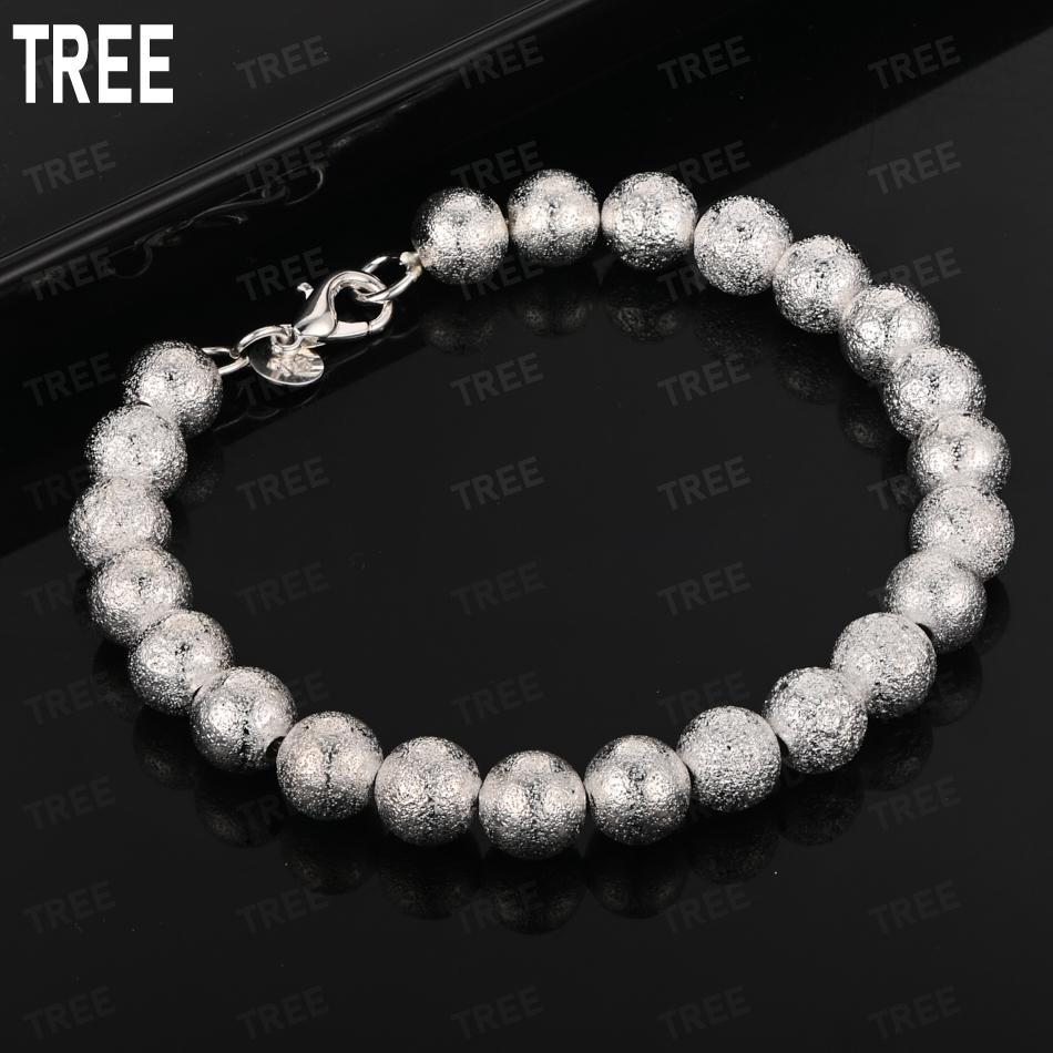925 Sterling Silver 8mm Antique Bead Side Chain Simple and Elegant Bracelet Gift Jewelry