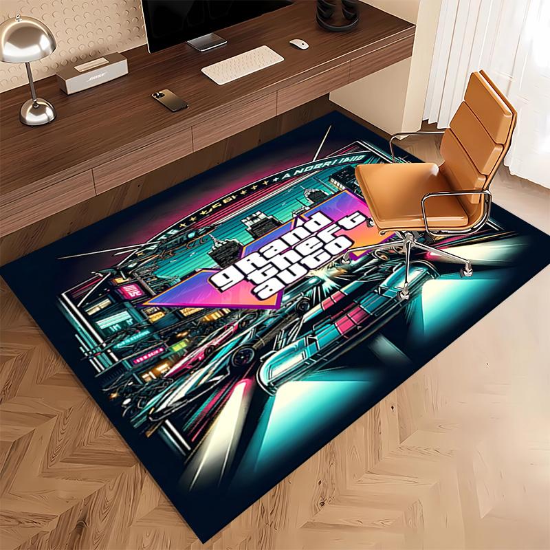 1 Stück Spiel Grand Theft Auto Druck Teppich - Weich, Waschbar, Rutschfest, Innenmatte, Wohnzimmer, Heimbüro Dekorativer Teppich, Büro Dekorativ