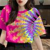 Summer Hot Sale Geometric Pattern 3D Print Short Sleeve round Neck T-Shirt Women's Fashionable Polyester Moisture Wicking Tee