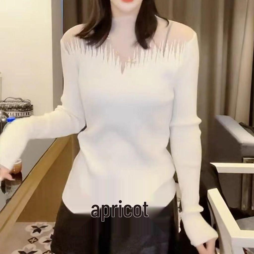 Elegant Rhinestone Mesh Sweater - Women's Long-Sleeve Versatile Chic Top