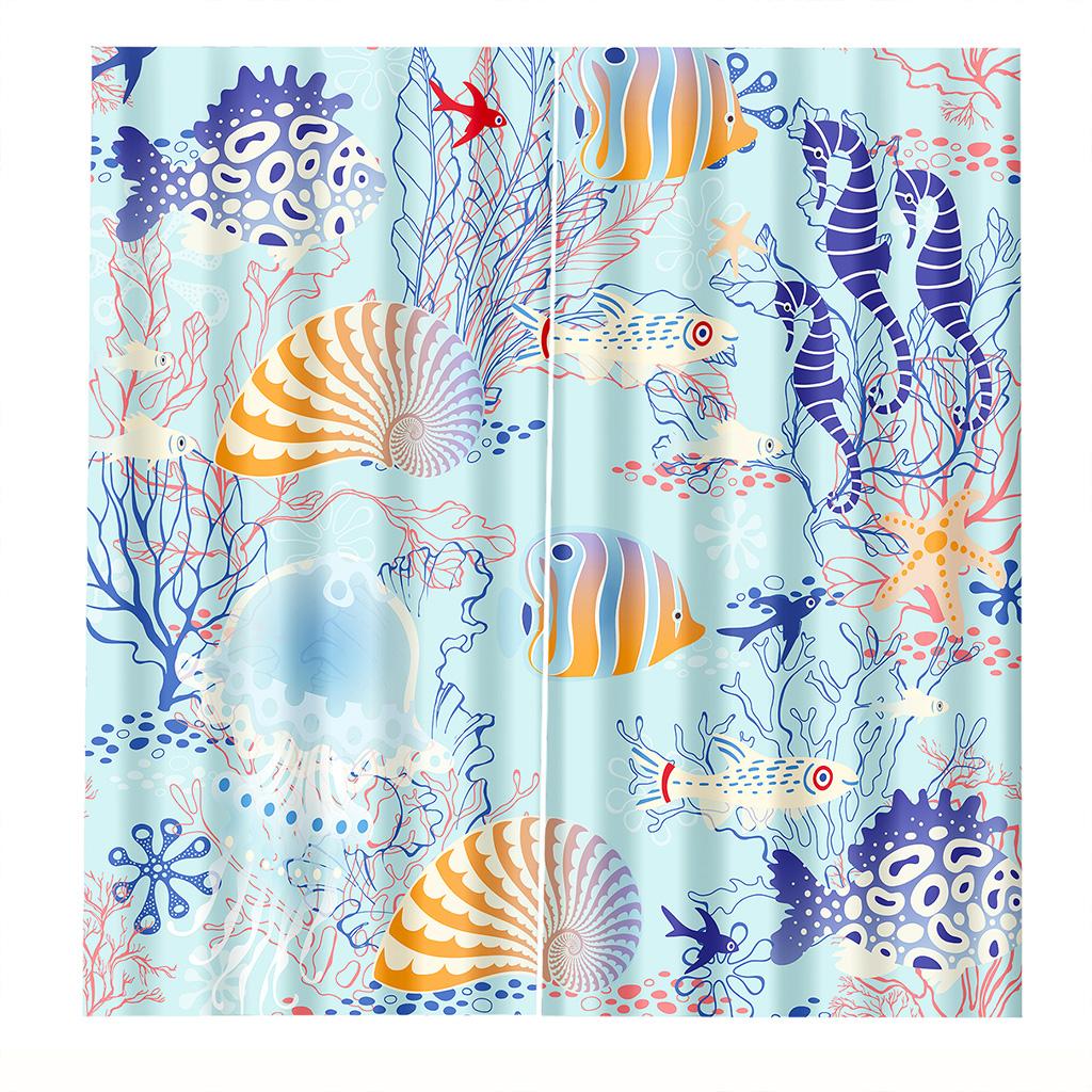 Ready-made CartoonUnderwater Sea World Mermaid Thin Window Curtains For Kids Bedroom Living Room Bathroom Kicthen Door Hall Home