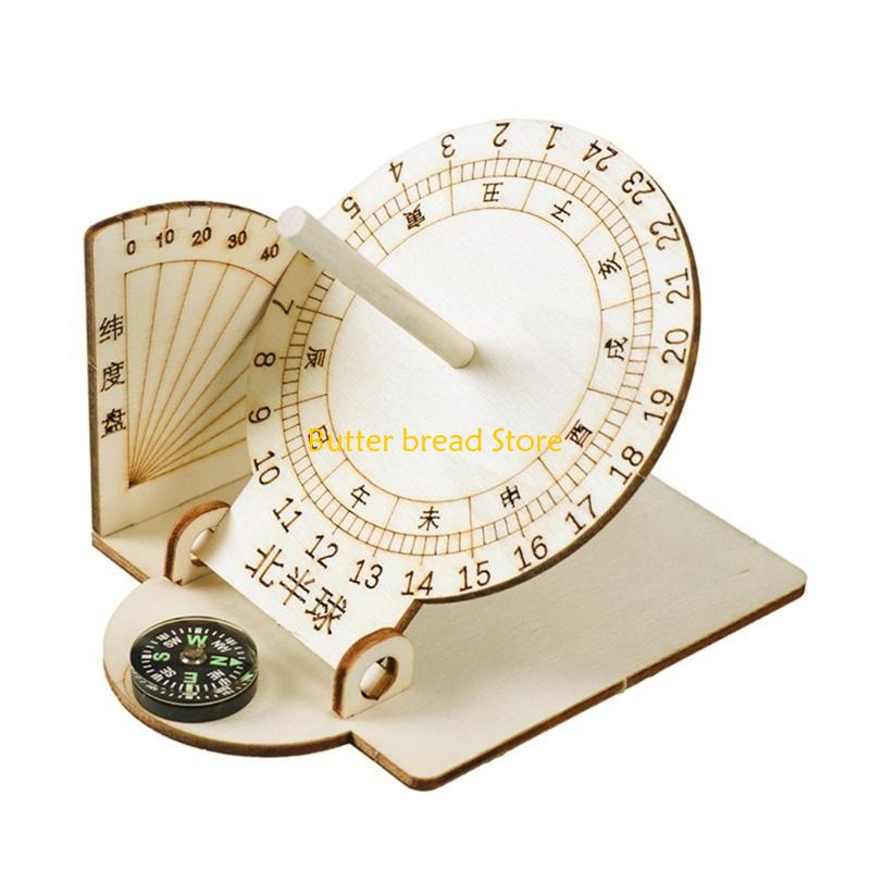 W89C Sundials Scientific Model Practical Wooden Sundials Model School Teaching Aids for Home Decorations