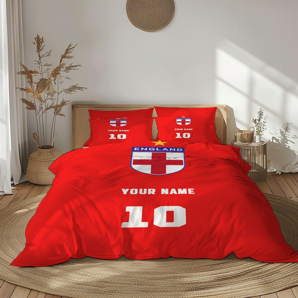 Personal Name England Soccer Duvet Cover Set King Queen Double Full Twin Single Size Bed Linen Set