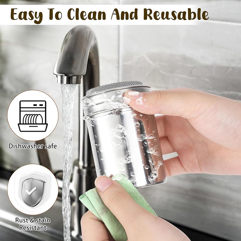 Stainless Steel Coffee Shaker Sifter with Lid Flour Sugar Salt Shaker Icing Mesh Sifter BBQ Seasoning Bottle Kitchen Supplies