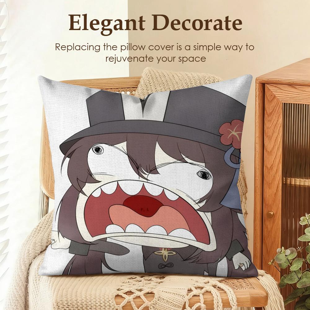 Hu Tao cute Genshin Impact Cushion Cover Natural Linen Organic Fabric DoubleSided Printing Sofa Home Decor Gift Pillow Case