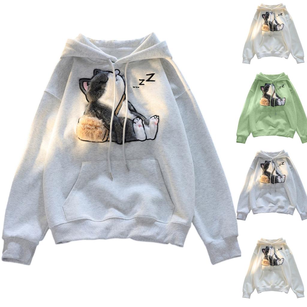 Ladies Fashion Casual Long Sleeve Round Neck Hoodie Pullover Top With  Pockets
